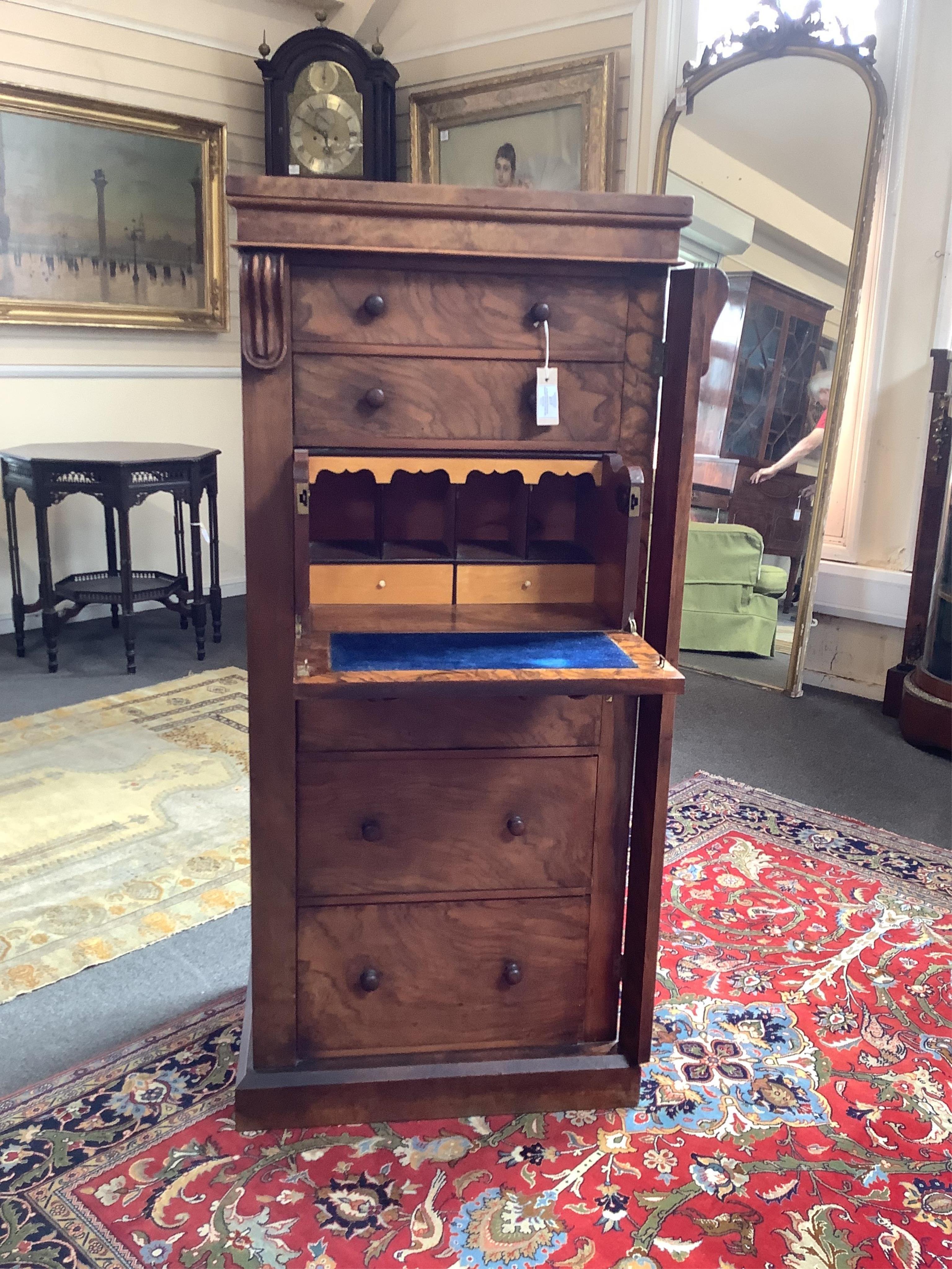 A Victorian figured walnut secretaire Wellington chest